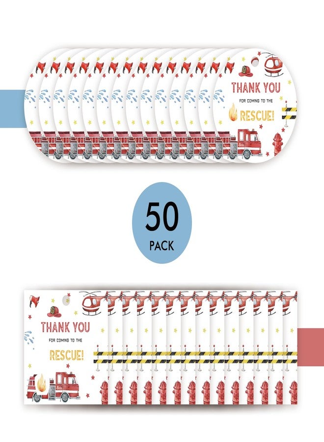 FORSHEEP 50pcs Fire Truck Thank You Tags, Firefighter Gift Tag with String for Birthday Party, Round Thank You Paper Tags for Boy Birthady/Fireman Themed Party Favors - Image 3
